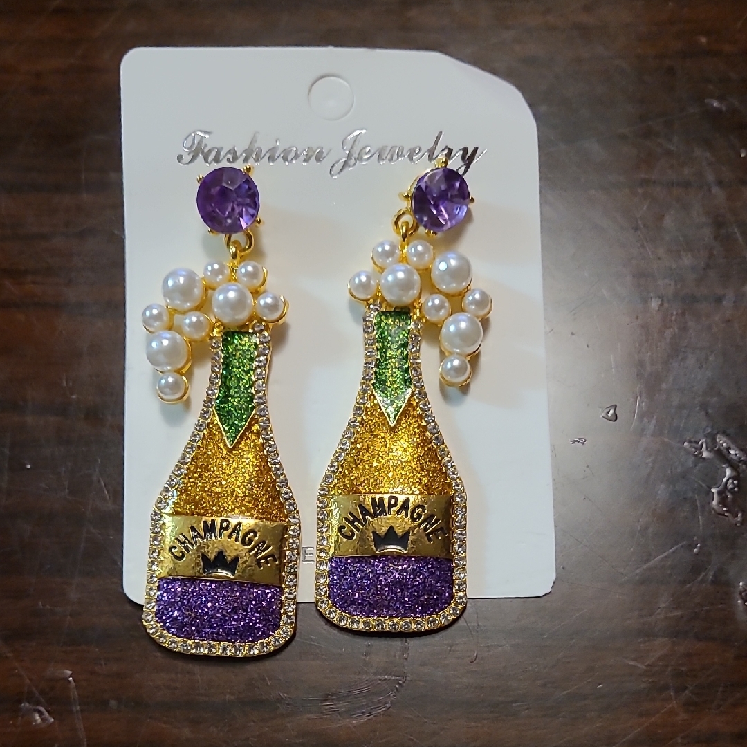 Fashion Jewelry Gold And Purple Champagne Earrings